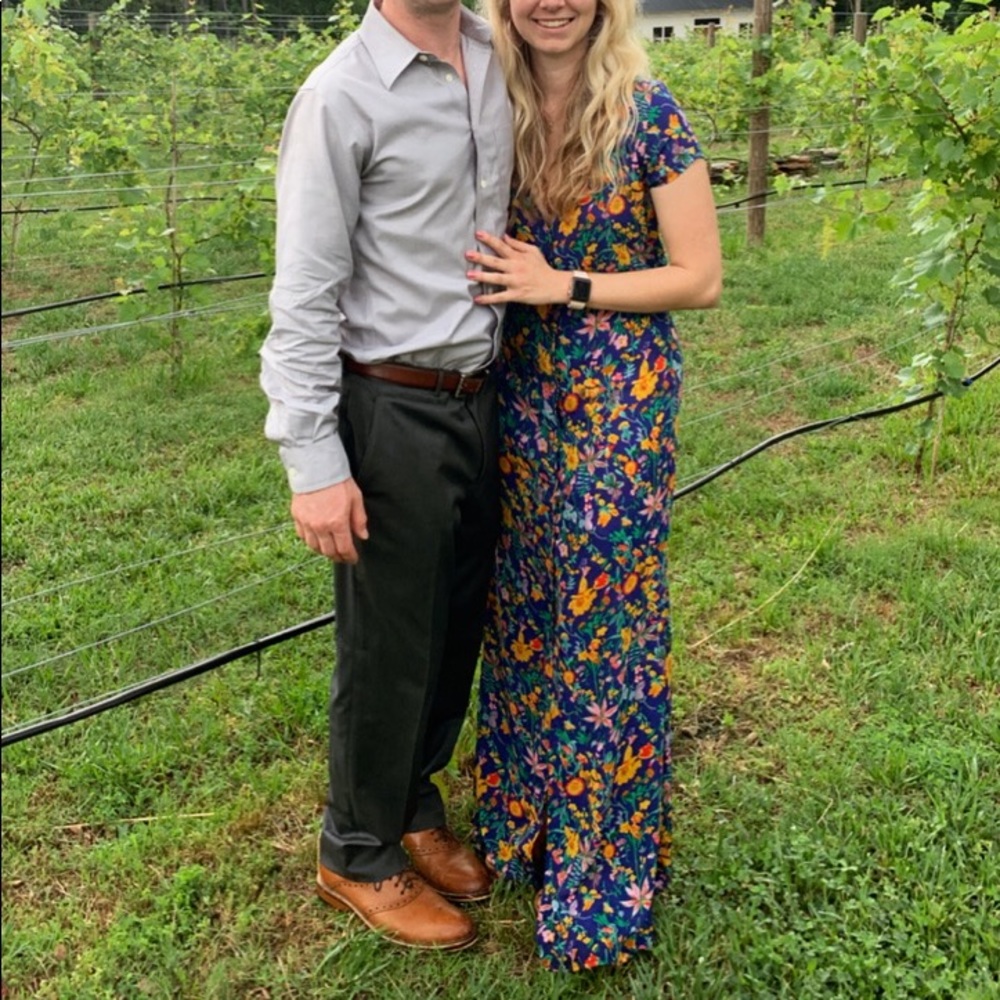 Flynn Skye blue floral maxi dress button down